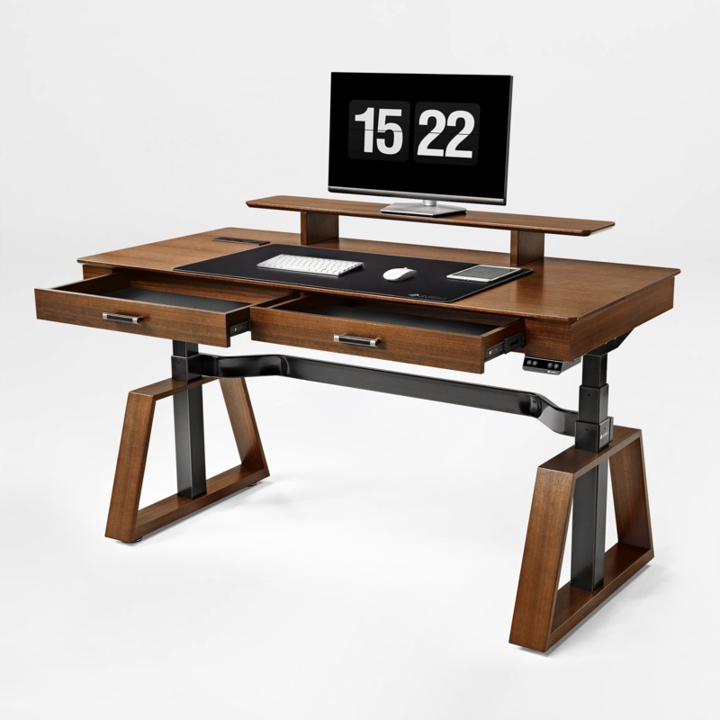 Standing Desk Height Adjustable, Modern Walnut Top, Black Metal Frame