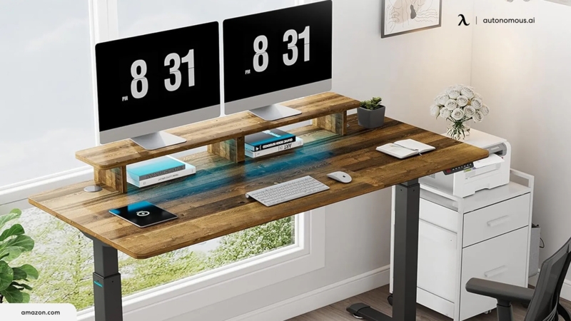 Standing Desk Height Adjustable White Legs Wood Top Monitor Stand