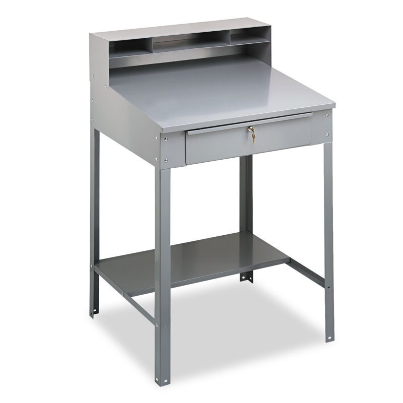 Standing Desk Industrial Gray Metal with Pigeonhole Storage Organizer