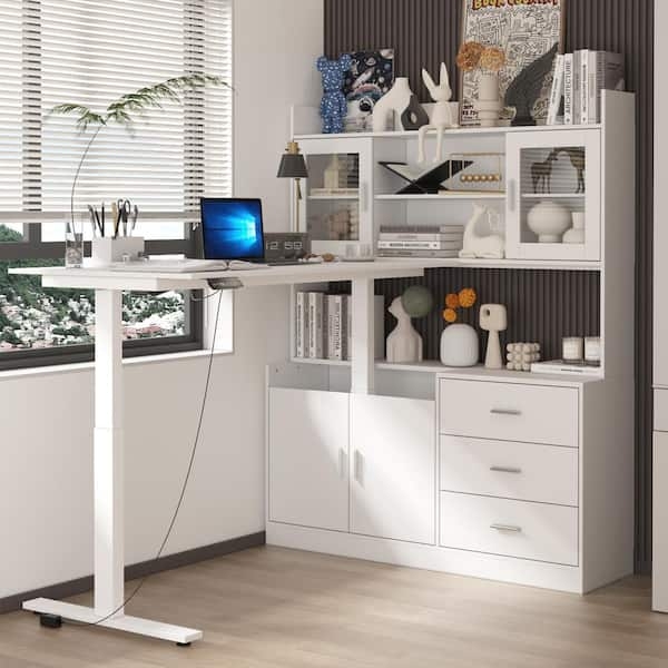 Standing Desk, L-Shaped, with Integrated Bookcase