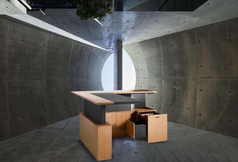 Standing Desk, L-Shaped with Telescoping Legs and Two-Tone Finish