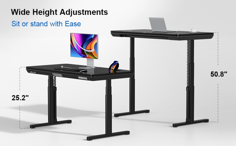 Standing Desk Light Oak Top Matte Black T-Legs Digital Display