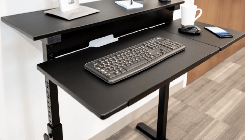Standing Desk Light Wood Top Manual Crank T-Leg Base