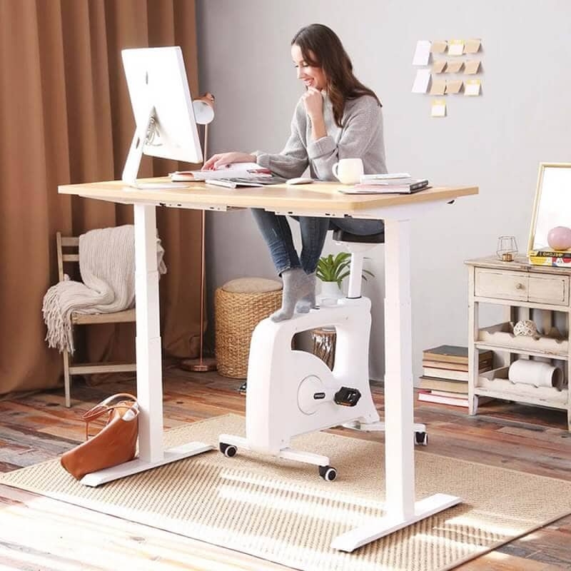 Standing Desk Light Wood Top White Metal Contrast Minimalist Workspace