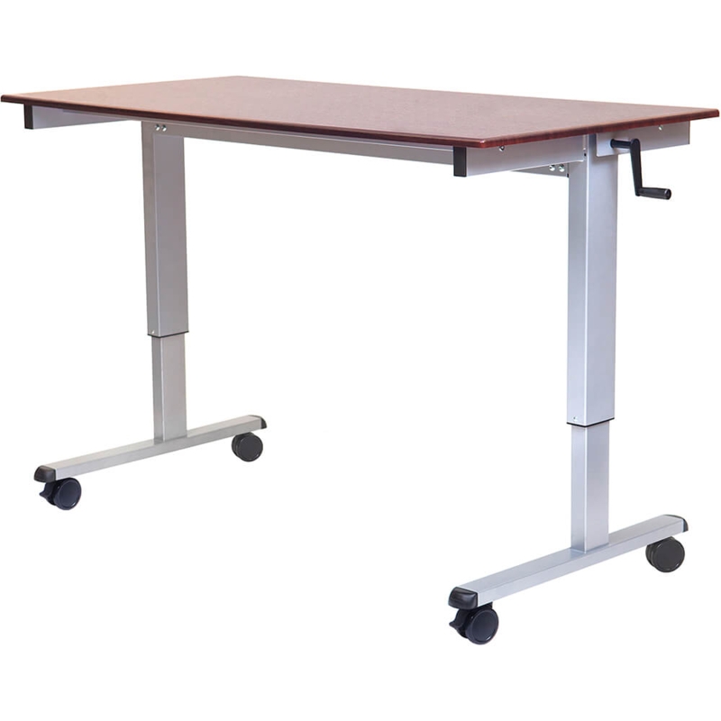 Standing Desk Manual Crank Two-Tier Surface Mobile Base Dark Walnut