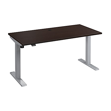 Standing Desk Mocha Cherry Finish Cool Gray Metal T-Leg Base Electric