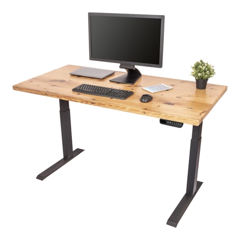Standing Desk Reclaimed Wood Look Charcoal Base Electric Lift Mechanism