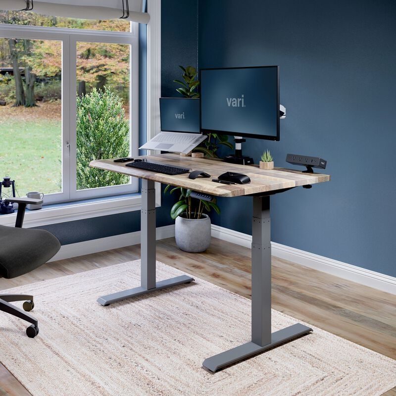 Standing Desk Reclaimed Wood Top Beveled Edge Black Frame Industrial