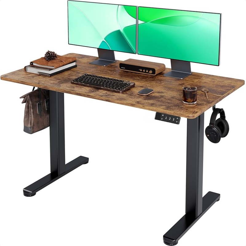 Standing Desk Rustic Brown Splice Board Top Metal Frame Look