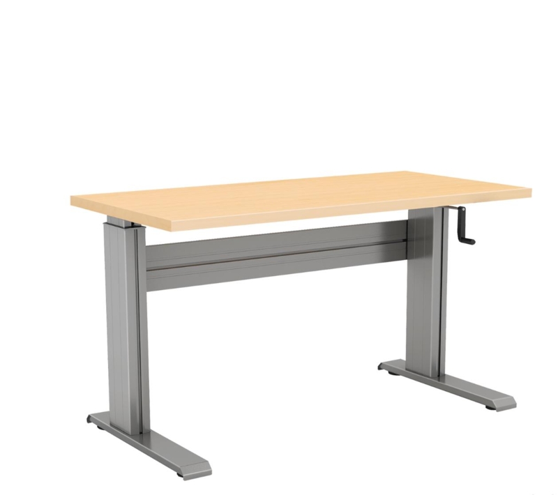 Standing Desk Silver Base Light Wood Top Manual Crank