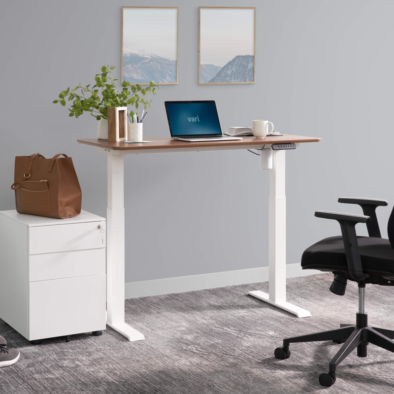 Standing Desk Split-Top Design Hazel Wood Finish Metal Legs