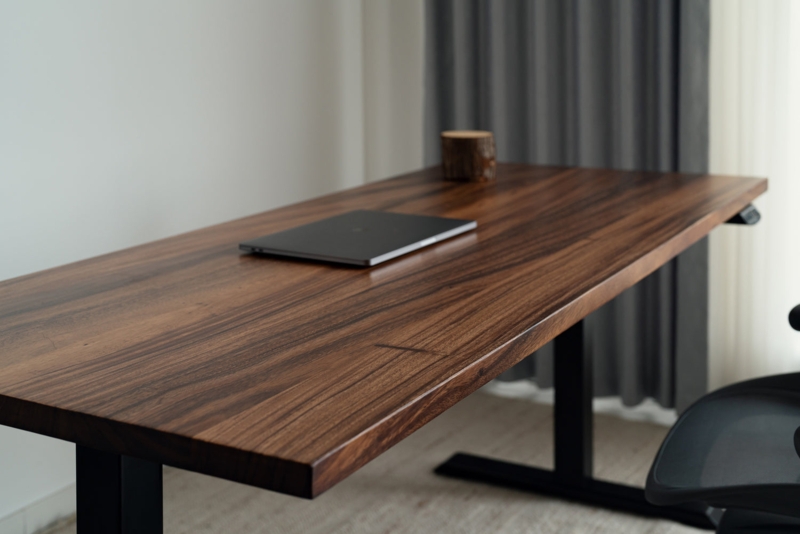 Standing Desk Walnut Solid Wood Top Height Adjustable Ergonomic Office