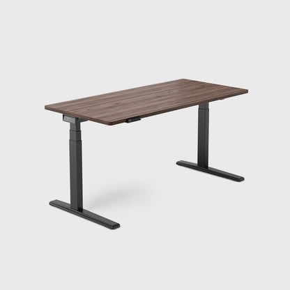 Standing Desk Walnut Toned Top T-Frame Beveled Edge Digital Control Panel