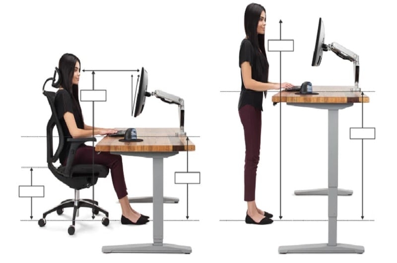 Standing Desk White Frame and Light Oak Top Minimalist Setup
