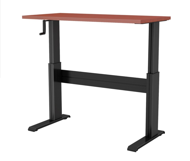 Standing Desk White Top Manual Crank Silver T-Leg Base