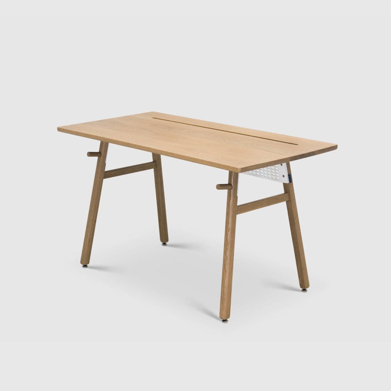 Standing Desk with Bone White Surface and Integrated Docking Slots