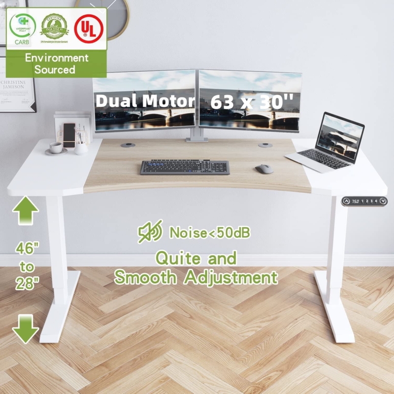 Standing Desk with Dual Motor and Monochromatic White Finish