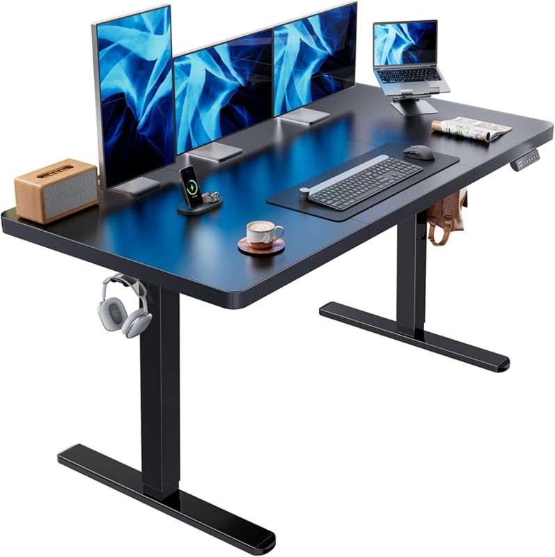Standing Desk with Light Wood Top & White T-Shaped Frame