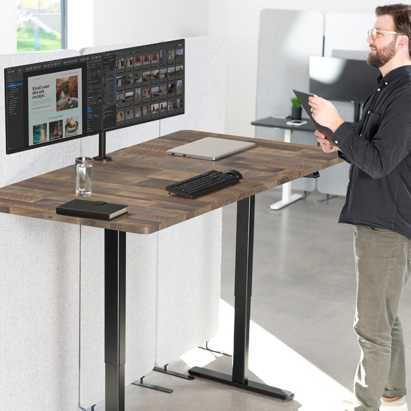 Standing Desk with Rounded Silhouette, Light Wood & White Frame