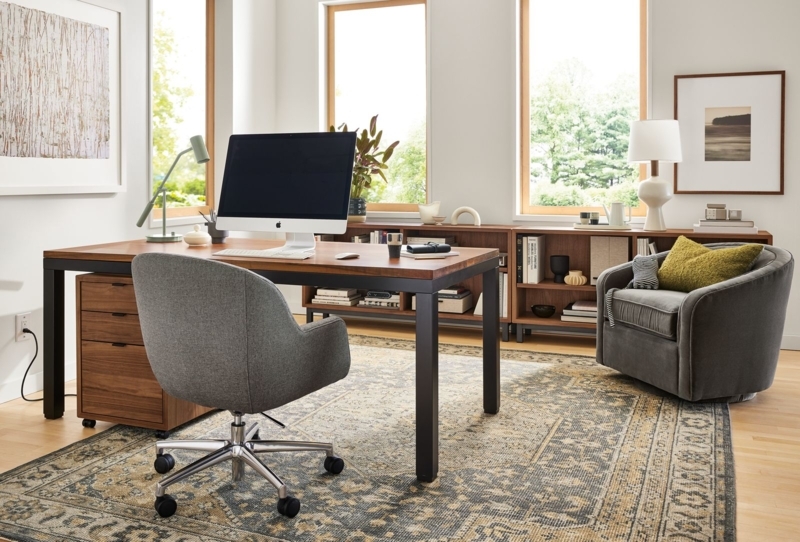 Standing Desk Wood Toned Top Adjustable Height Parsons Silhouette