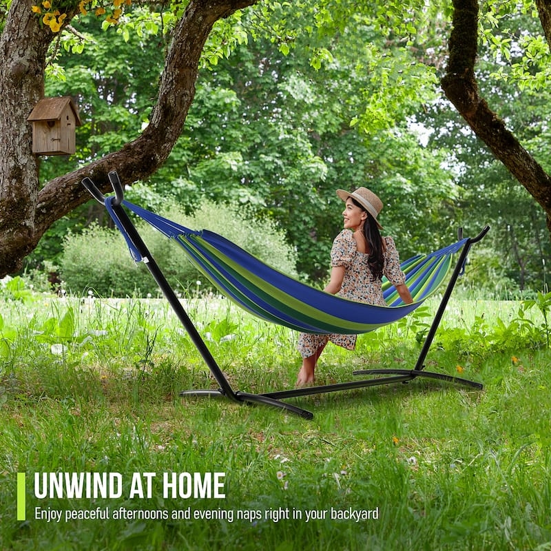 Steel Stand Hammock Set with Vibrant Striped Fabric