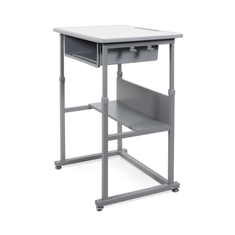 Student Desk Light Wood Top Manual Crank Side Hooks