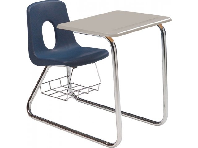 Student Desk Sled Base Navy Blue Combo Unit with Rectangular Top