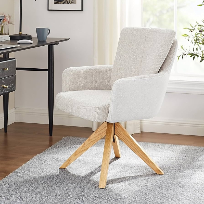 Swivel Accent Chair Off White Fabric Cross Leg Base Minimalist Seating