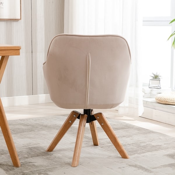Swivel Desk Chair Cream Barrel Back Splayed Wood Legs Minimalist Office