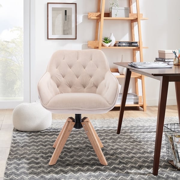 Swivel Desk Chair No Wheels Tapered Wood Legs Cream Barrel