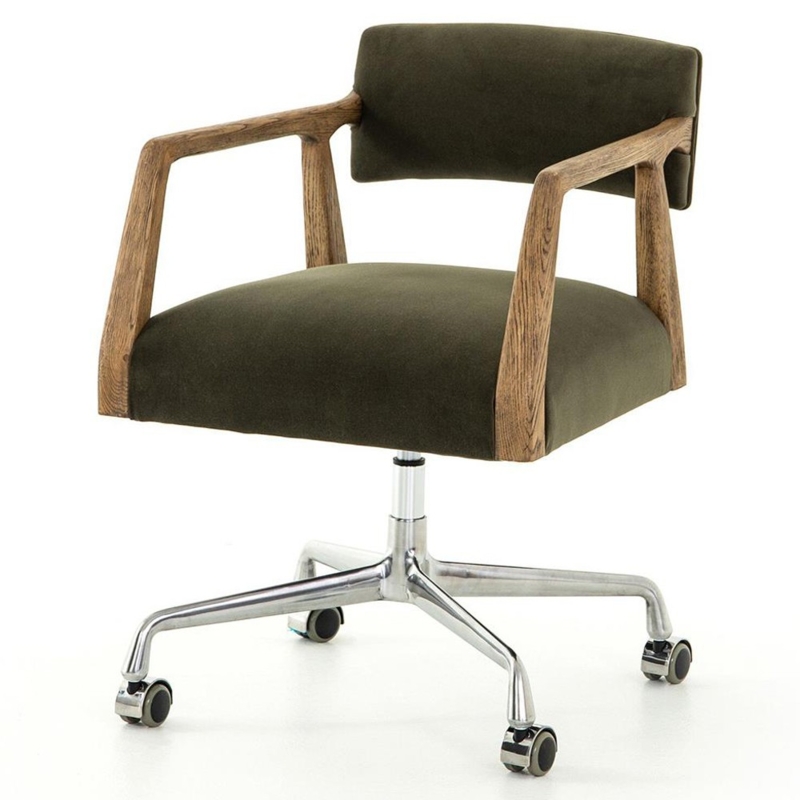 Swivel Office Chair Green Velvet Bentwood Shell Channel Tufted