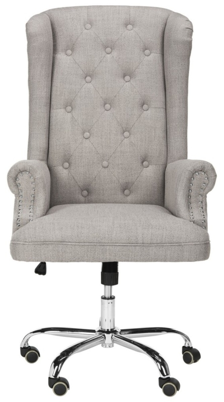Swivel Office Chair Grey Linen-Like Fabric Wrap-Around Back Chrome Base