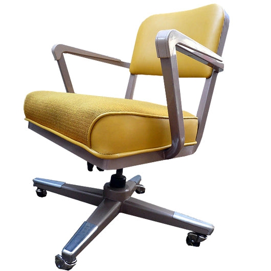 Swivel Office Chair Vibrant Yellow Bucket Seat Chrome Base Retro