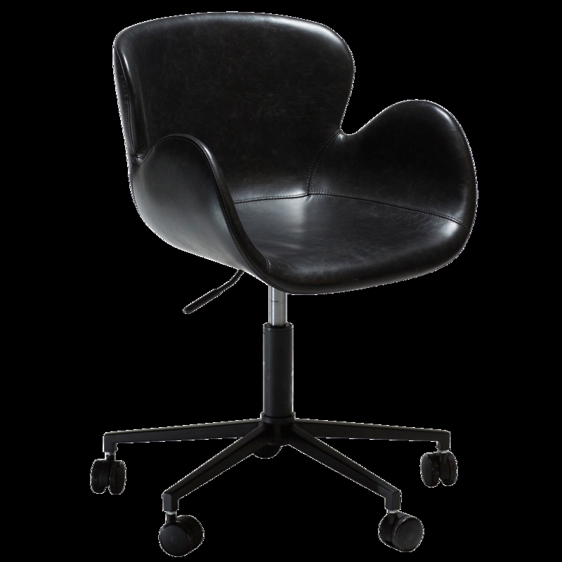 Swivel Office Chair Vintage Black Faux Leather Contrast Stitching