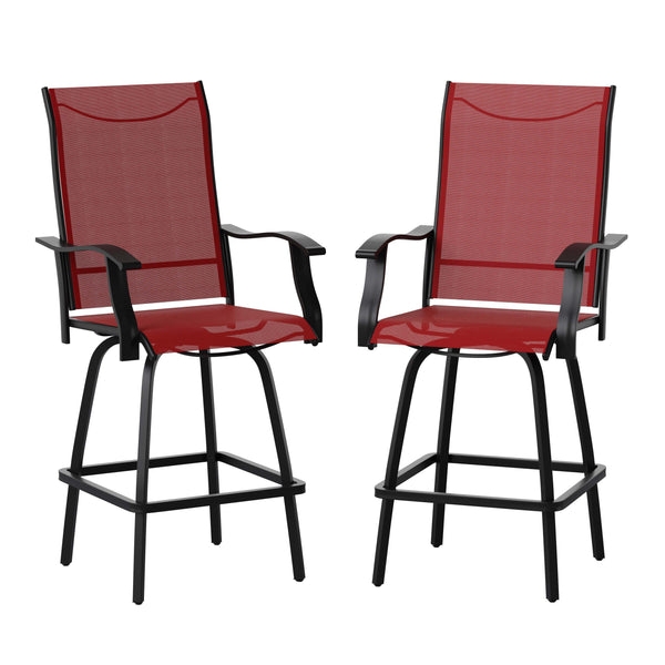 Swivel Outdoor Bar Stool Mesh Fabric Gray Finish Weather Resistant
