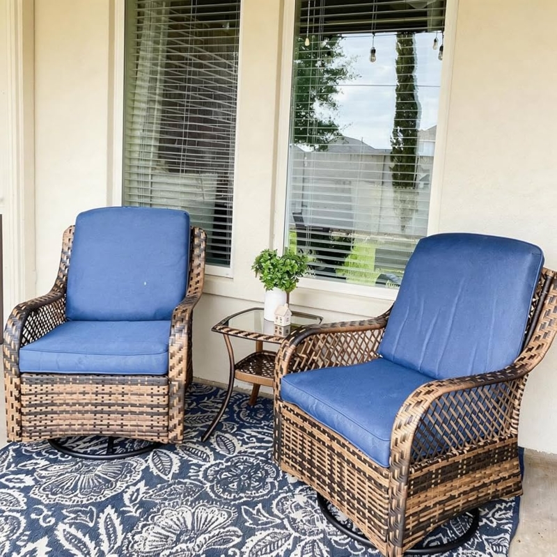 Swivel Rocker Patio Set in Wicker with Glass Top Table