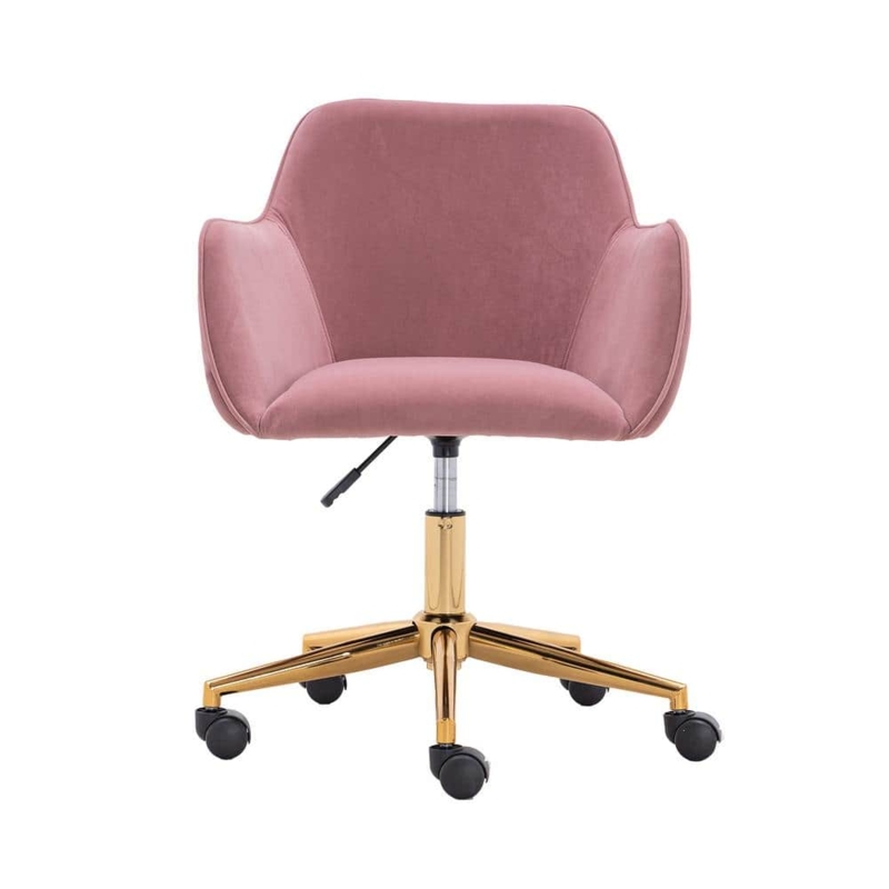 Swivel Task Chair Pink Velvet Vertical Tufting Gold Star Base Glam