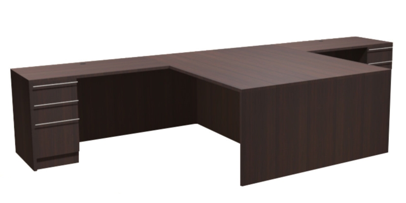 T-Shaped Desk Peninsula Layout, Integrated Storage Pedestals