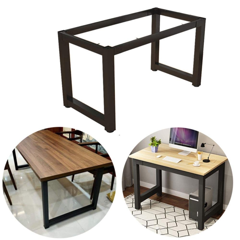 Table Base Adjustable Length, Matte Black Metal Square Tube Legs.