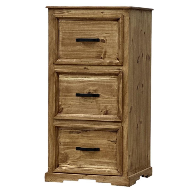Tall Narrow Wooden Office Storage, Distressed Amber with Ring Pulls