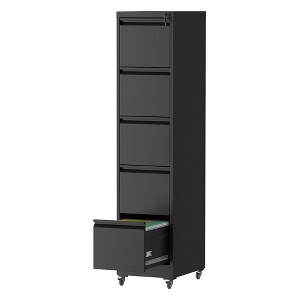 Tall Vertical File Cabinet Black Metal Five Drawer