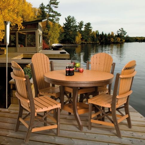 Tan and Brown Two-Tone Poly Lumber Round Patio Dining Set
