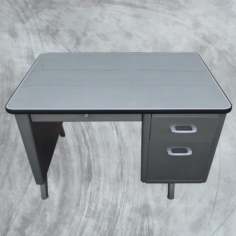 Tanker Desk Single Pedestal Sage Green Mid-Century Industrial