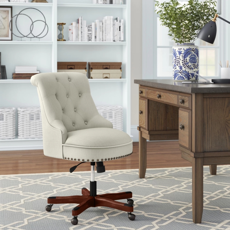 Task Chair Armless Design Cream Upholstery with Polished Chrome Base
