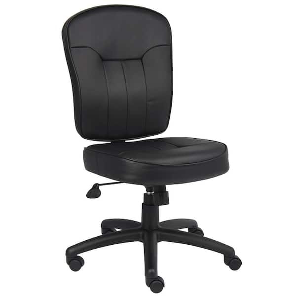 Task Chair Black Leather Like Compact Silhouette Swivel Seat