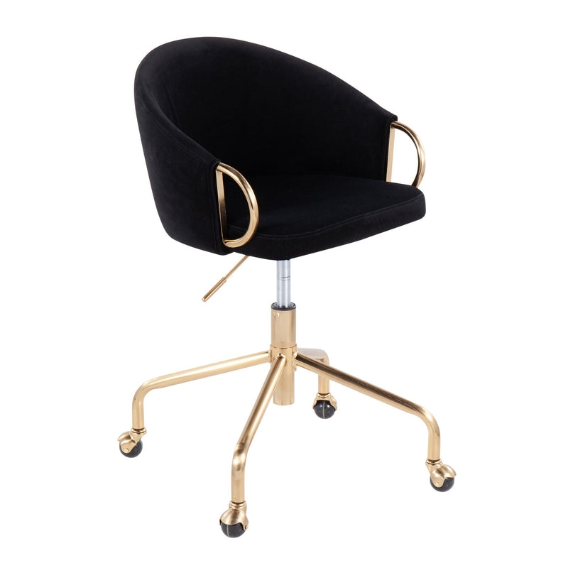 Task Chair Black Velvet Armless Design Gold Metal Frame Vanity