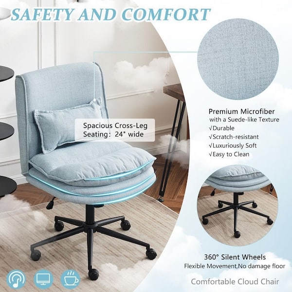 Task Chair Channel Tufted Armless Silhouette in Light Blue Chrome Base