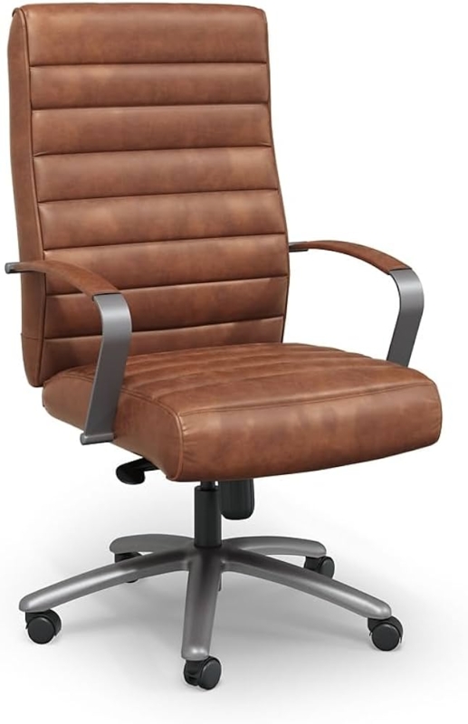 Task Chair High Back Cognac Upholstery Charcoal Base Modern Design