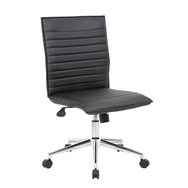 Task Chair Horizontal Ribbing Black Leather Like Polished Base