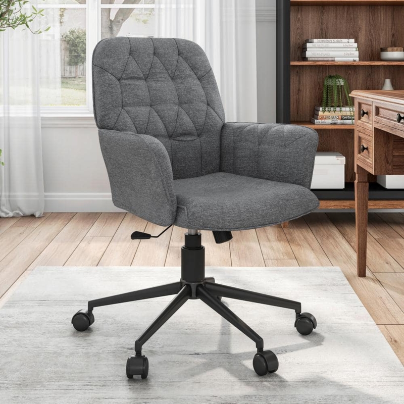 Task Chair: Modern Grey Fabric Button Tufted Integrated Arms